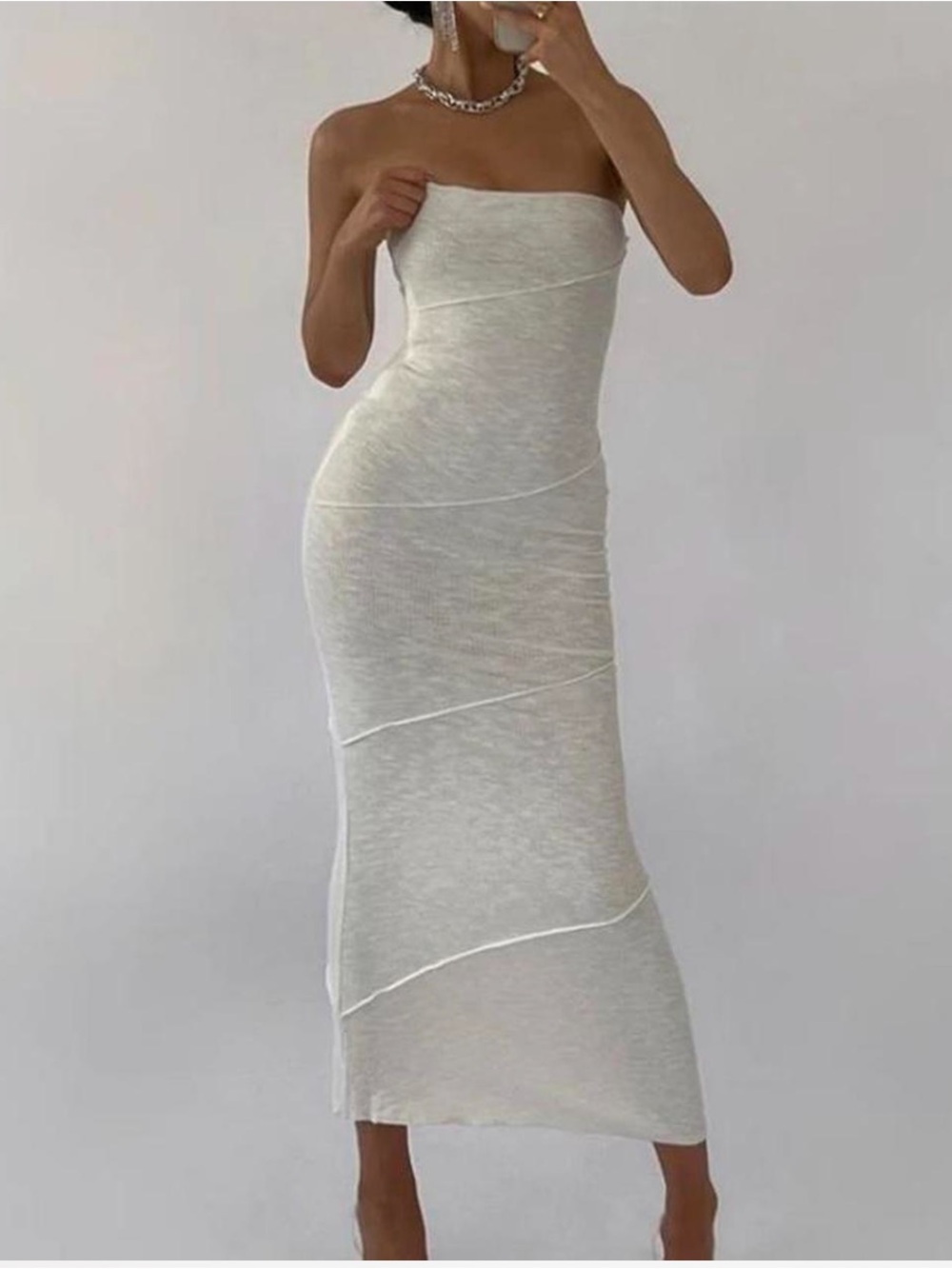 Princess Polly Cream Ribbed Maxi Dress with Diagonal Seams
